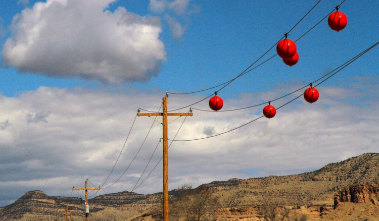 Marker balls hanging from high voltage power lines